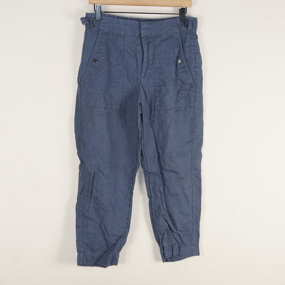 Athleta Voyager 100% Linen Blue Lightweight Pants Womens Sz 6 Petite